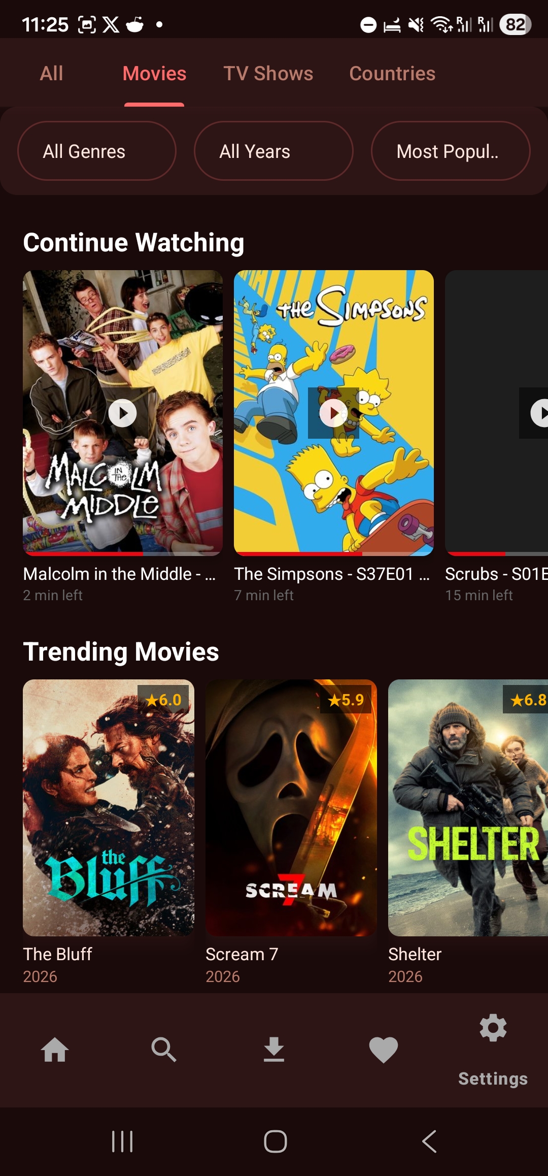 CineStream Home Screen - Free Movie Streaming App